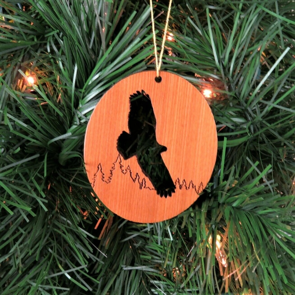 Flying Eagle Christmas Ornament Wood Redwood Souve